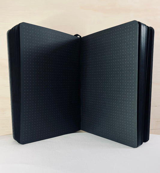 BLACK Page Notebook BLACK COVER (Dotted Journal) (FREE STICKERS)